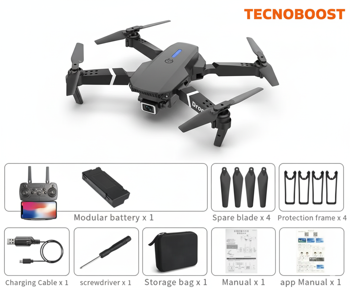 Vista del drone E88 4K con gran angular y cámara de alta calidad