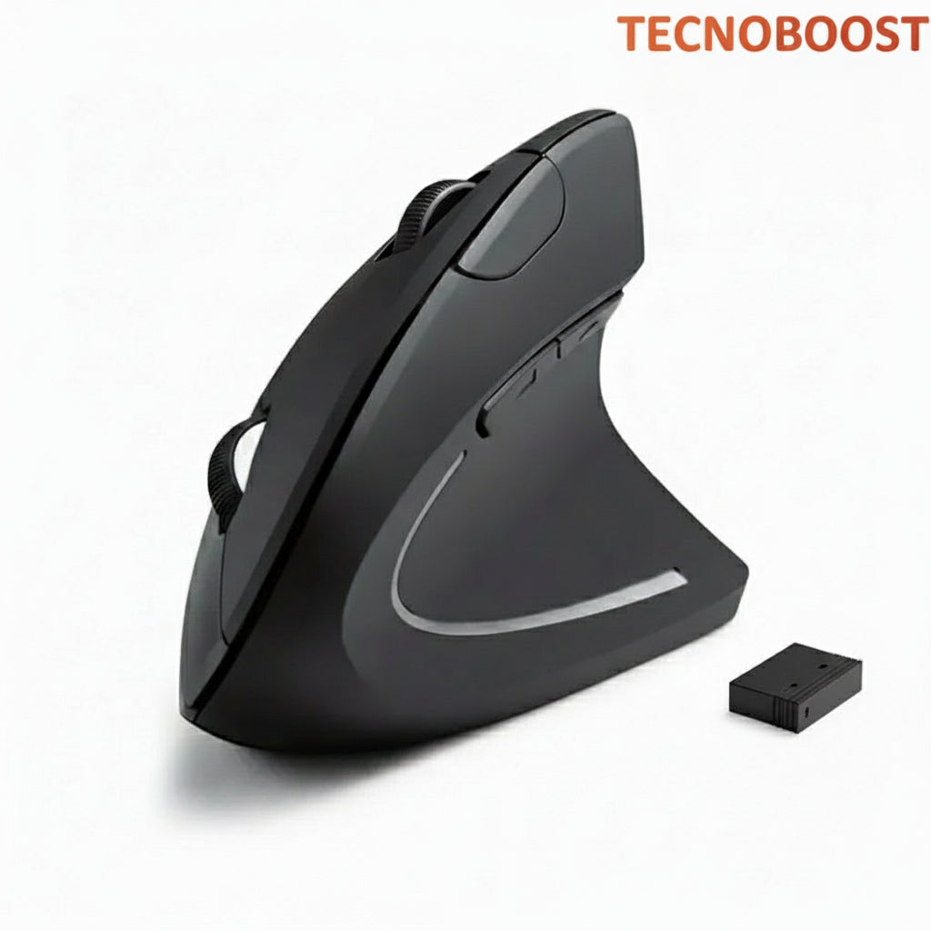 Ratón vertical ergonómico inalámbrico 2.4GHz con diseño negro