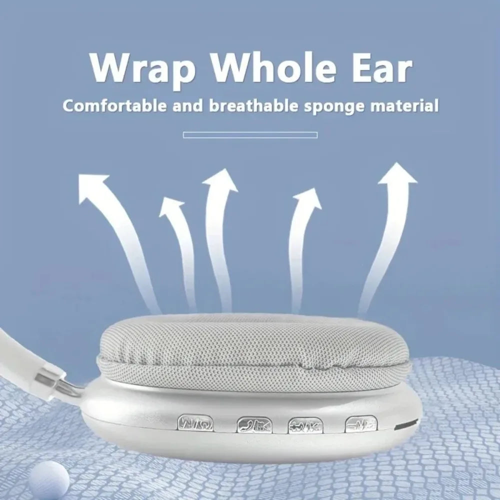 Vista lateral de cascos Bluetooth P9 mostrando almohadillas cómodas