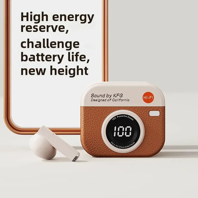 Vista de estuche de carga con pantalla LED mostrando batería